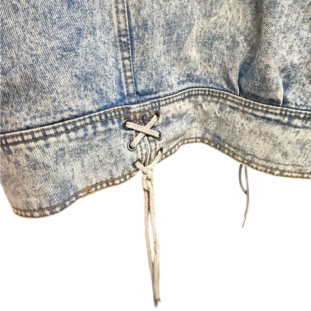 Vintage Rock Creek Distressed Fringe AcidWash Leather Fringe Jean Jacket Sz 18W - Picture 5 of 12
